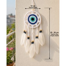 Mavi Nazar Gözlü Beyaz Düş Kapanı Tüylü Duvar Süsü 12 cm Dekoratif Model
