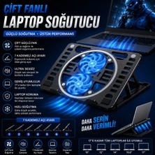 Bowie Çift Fanlı Turbo Notebook Soğutucu 2 Fanlı Yükseklik Ayarlı Soğutuculu Stand Yükseltici