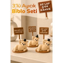 Decoroom Sevimli Ayıcık Figürü Biblo Seti 3lü Kahve Köşesi Aksesuarları Masa Üstü Süsleri Dekoratif Obje Biblo Hediyelik