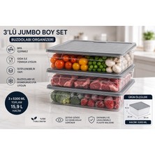Olia Home 3’lü Mega Boy Buzdolabı Organizeri 5300 ml Kapaklı Istiflenebilir Şeffaf Saklama Kutusu