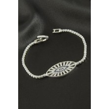 Bijuteri Net Oval Zirkon Taşlı Çocuk Bileklik 16 cm - Gümüş Rengi