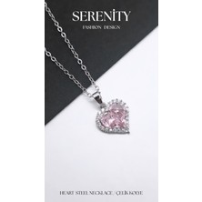 Serenity Çerçeveli Zirkon T Aşlı Kalp Çelik Kolye