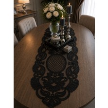 Lena Maison Luna Siyah Tül Üzerine Nakış Işlemeli Runner 105 CMX35 cm