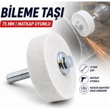 Badem10 Beyaz Bileme Taşı 75 mm Civatalı Somunlu Matkap Uyumlu Taşlama Bileyici Kesici Alet Bileme Aparatı
