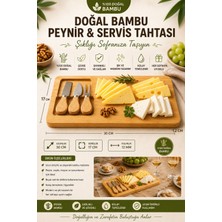 Jasper Bambu Peynir Sunum Tahtası 4 Parça Bıçak Setli Doğal Bambu Şarküteri, Meyve ve Kahvaltılık Servis Ta