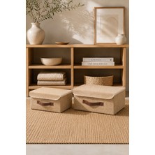 Dathcha 2'li Kapaklı Jüt Düzenleyici M-L Boy 30X23X13 cm + 35X26X15 cm Dolap Içi Raf Organizer Kutusu
