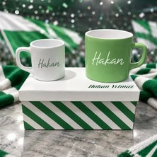 Bk Gift Kişiye Özel Isimli Kutulu Yeşil Beyaz Taraftar Renkleri Temalı Ikili Seramik Kupa&fincan Seti-2