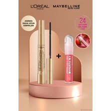 L'oréal Paris Telescopic Gold Siyah Maskara + Maybelline New York Lifter Gel Ekstra Parlak ve Nemlendirici Dudak Parlatıcısı - 06 Strawberry Shake