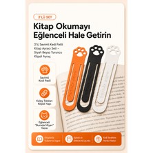 Decoroom 3'lü Set Sevimli Kedi Patili Ayraç Burada Miyav Yazılı Siyah Beyaz Turuncu Klipsli Kitap Ayracı