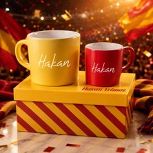 Bk Gift Kişiye Özel Isimli Kutulu Sarı Kırmızı Taraftar Renkleri Temalı Ikili Seramik Kupa&fincan Seti-2