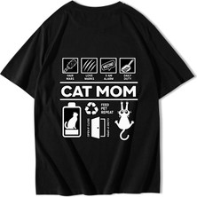 Brz Collection Unisex Oversize Cat Mom T-Shirt Siyah