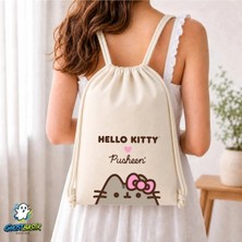 Ghostbastır Design Pusheen ve Hello Kitty Büzgülü Keten Çanta C257