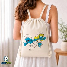 Ghostbastır Design Şirinler Büzgülü Keten Çanta C314