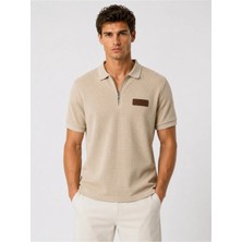 Prolet Fermuarlı Erkek Waffle Polo T-Shirt