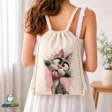 Ghostbastır Design Kedili Büzgülü Keten Çanta C144