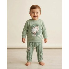 Ayıcık Baskılı Erkek Bebek Pijama Takımı Yeşil