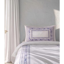 Toker Home Collection Tek Kişilik Lacivert Çiçekli Beyaz Nevresim Takımı