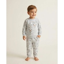 Erkek Bebek Gri Ayıcık Desenli Pijama Takımı