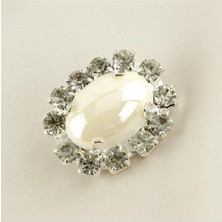 Bijuteri Net Oval Inci Taşlı Broş - Beyaz