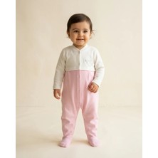 3 - 6 Ay – Pembe Kuş Nakışlı Kadife Bebek Tulumu
