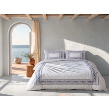 Toker Home Collection Çift Kişilik Lacivert Çiçekli Beyaz Nevresim Takımı