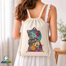 Ghostbastır Design Şans Kedisi Büzgülü Keten Çanta C303