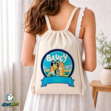 Ghostbastır Design Kişiye Özel Bluey Büzgülü Keten Çanta C151
