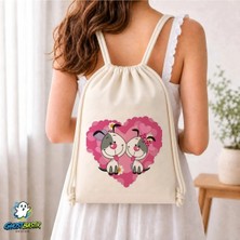 Ghostbastır Design Sevimli Köpekler Büzgülü Keten Çanta C272