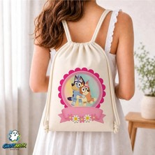 Ghostbastır Design Kişiye Özel Bluey Büzgülü Keten Çanta C152