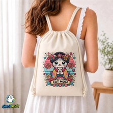Ghostbastır Design Kedi Annesi Büzgülü Keten Çanta C135