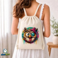 Ghostbastır Design Baykuşlu Büzgülü Keten Çanta C025