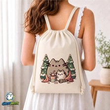 Ghostbastır Design Pusheen Büzgülü Keten Çanta C247