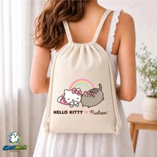 Ghostbastır Design Hello Kitty ve Pusheen Büzgülü Keten Çanta C118