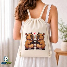 Ghostbastır Design Capybara Büzgülü Keten Çanta C056