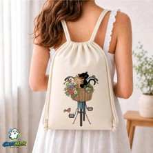 Ghostbastır Design Kedili Büzgülü Keten Çanta C139
