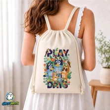 Ghostbastır Design Bluey Play Days Büzgülü Keten Çanta C047