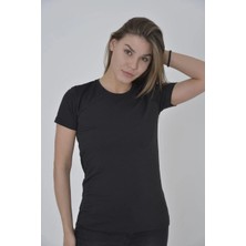 Tarz Yeri Kadın Omuz Fileli T-Shirt Kısa Kol Bisiklet Yaka Slimfit Tişört  - Siyah