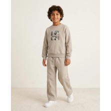 Erkek Çocuk Bej Brcn Baskılı 2 Iplik Sweatshirt Takım