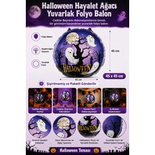 Dodomar Halloween Folyo Balon Hayalet Ağacı Yuvarlak 45x45 cm Cadılar Bayramı Parti Süsü Dekorasyon Balonu