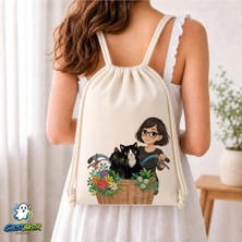 Ghostbastır Design Kedili Büzgülü Keten Çanta C142