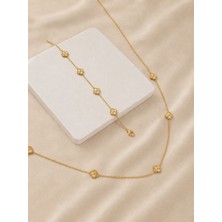 Atalya Accessory Mini Yonca Model Kadın Çelik Kolye ve Bileklik Seti - Sevgiliye Hediye -Kutulu Gönderilir