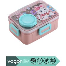 Vagonlife Bento 600ML Yeni Lunchbox Serisi Sevimli Desenli Tek Katlı Bölmesiz Mini Sosluklu Sızdırmaz Paslanmaz Çelik Sefer Tası Çocuk Okul Yemek Kutusu Bpa Yok Özel Kutulu