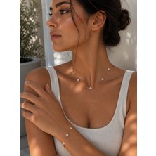 Atalya Accessory Mini Yonca Model Kadın Çelik Kolye ve Bileklik Seti - Sevgiliye Hediye -Kutulu Gönderilir
