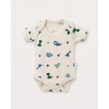 Bej – Dino Baskılı Erkek Bebe Çıtçıtlı Badi