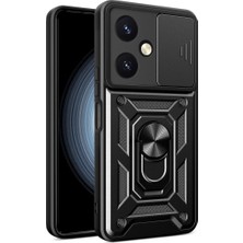 Elitse Vivo Y27 Kılıf Pars Lens Yüzüklü Silikon - Siyah