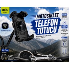 Blic Motosiklet Telefon Tutucu 360° Dönebilen Darbe Sönümleyici Ayna Bağlantılı Motorsiklet Telefon Tutucu
