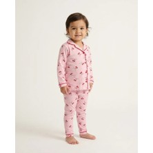 Kız Bebek Pembe Kiraz Baskılı Düğmeli Pijama Takımı