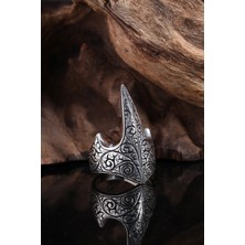 Tayfun Silver El Işi Oyma Desenli Baş Parmak Yüzüğü 925 Ayar Gümüş Erkek Yüzük