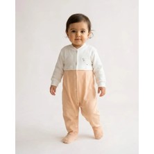 Bej 3 - 6 Ay – Kuş Nakışlı Kadife Bebek Tulumu
