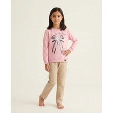 Pembe – Fiyonk Baskılı Dantel Işlemeli Kız Sweat